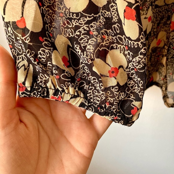 Lily Rose Black Floral Sheer Peplum Blouse Size: S - Picture 7 of 7
